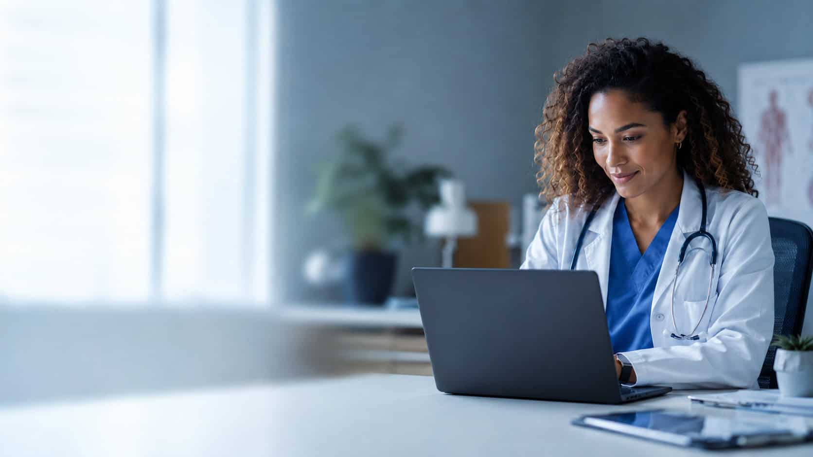 HIPAA compliant remote patient monitoring: a physician reviewing patient data on a laptop